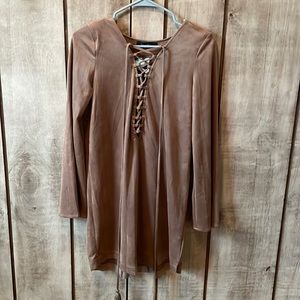 Vegan suede lace up dress